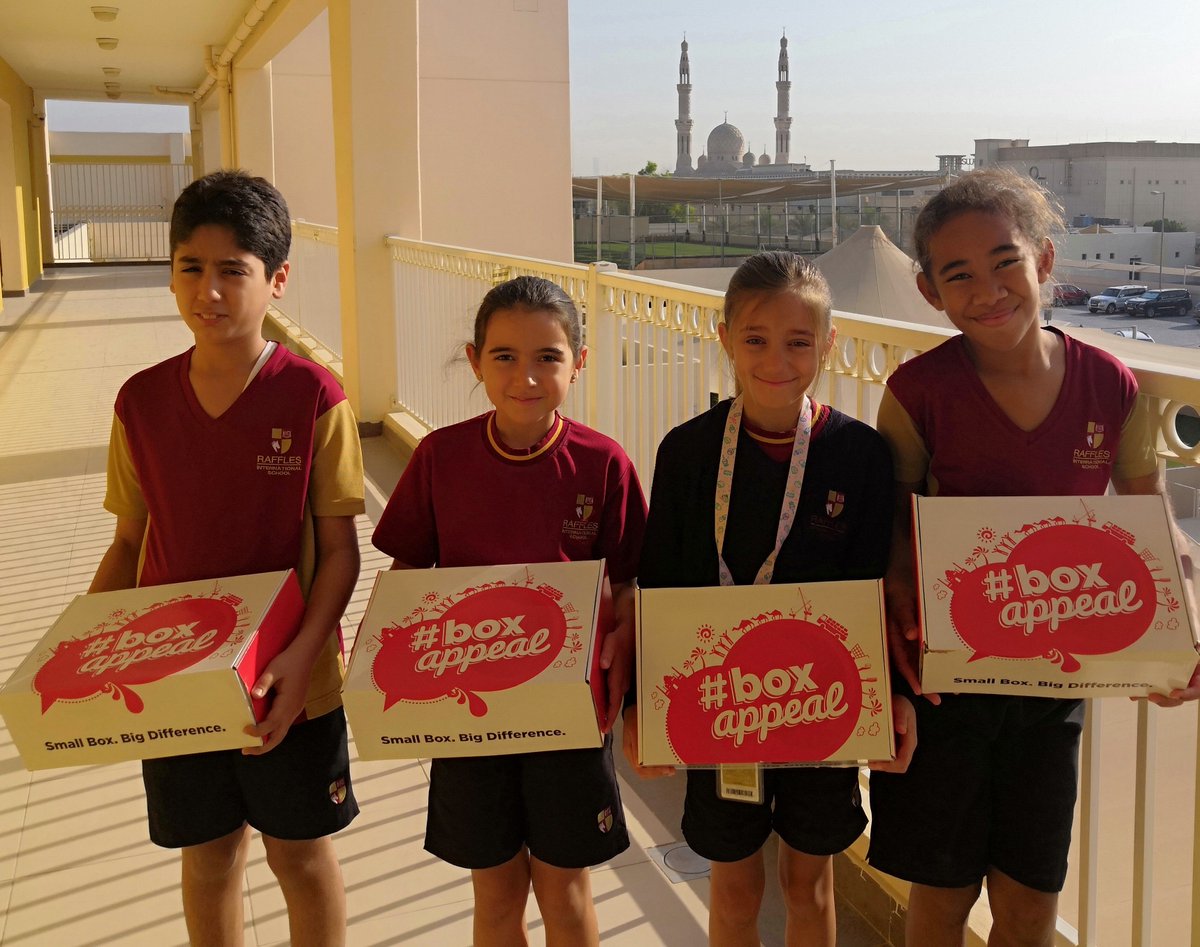 RaffISyear5's tweet photo. The Box Appeal, from 'Our homes to Yours'. Thank you to our parents for your support. @KHDA @RafflesIntlSch #RafflesISparents #RafflesISy5 #RafflesISrespect #boxappeal https://t.co/Ptr4jKgtSL