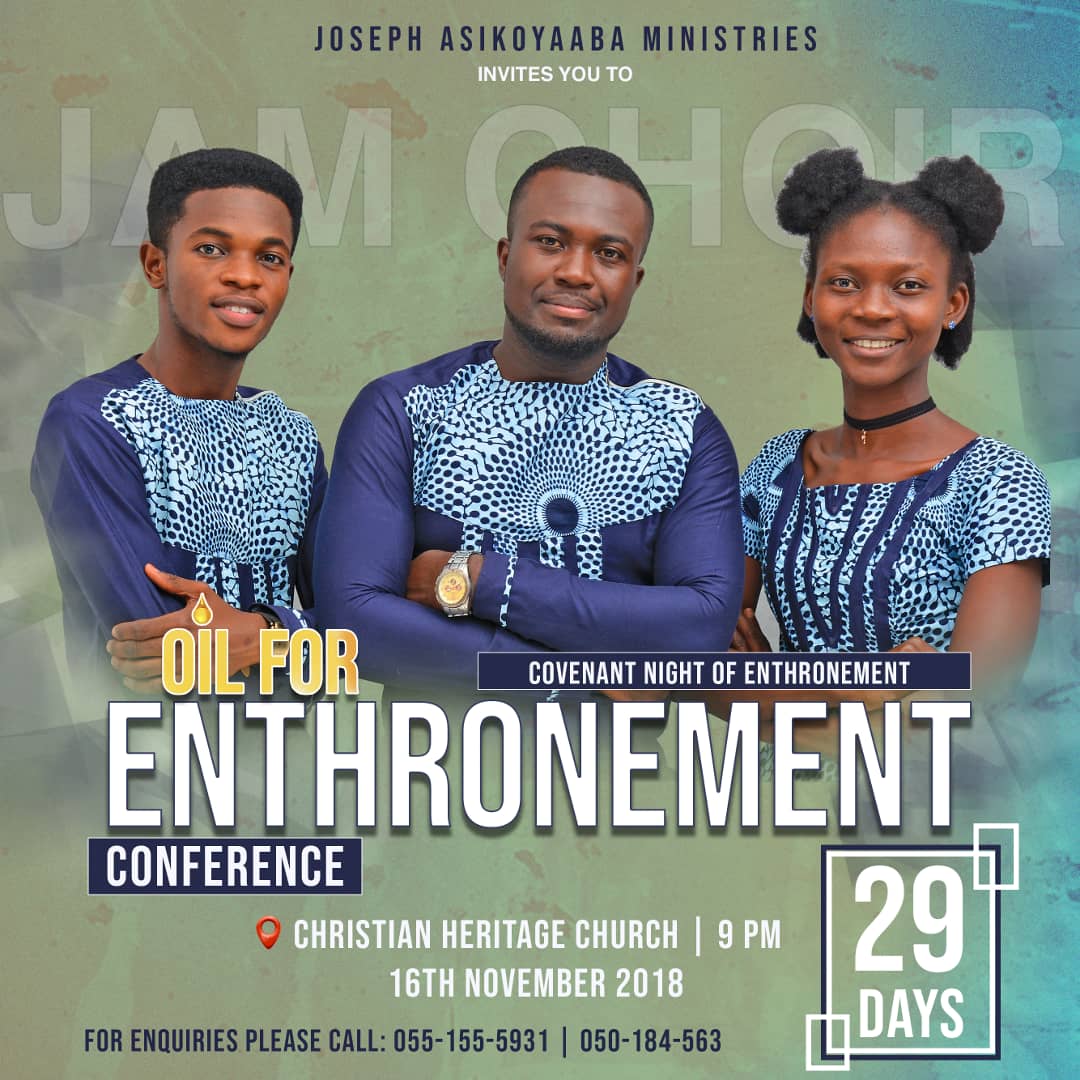asikoyaaba's tweet photo. Join us on the 16th of November at Christian Heritage Church. You can't miss this for nothing... #OFE 2018
#Oilforenthronement🔥 https://t.co/KMnlddhcsF