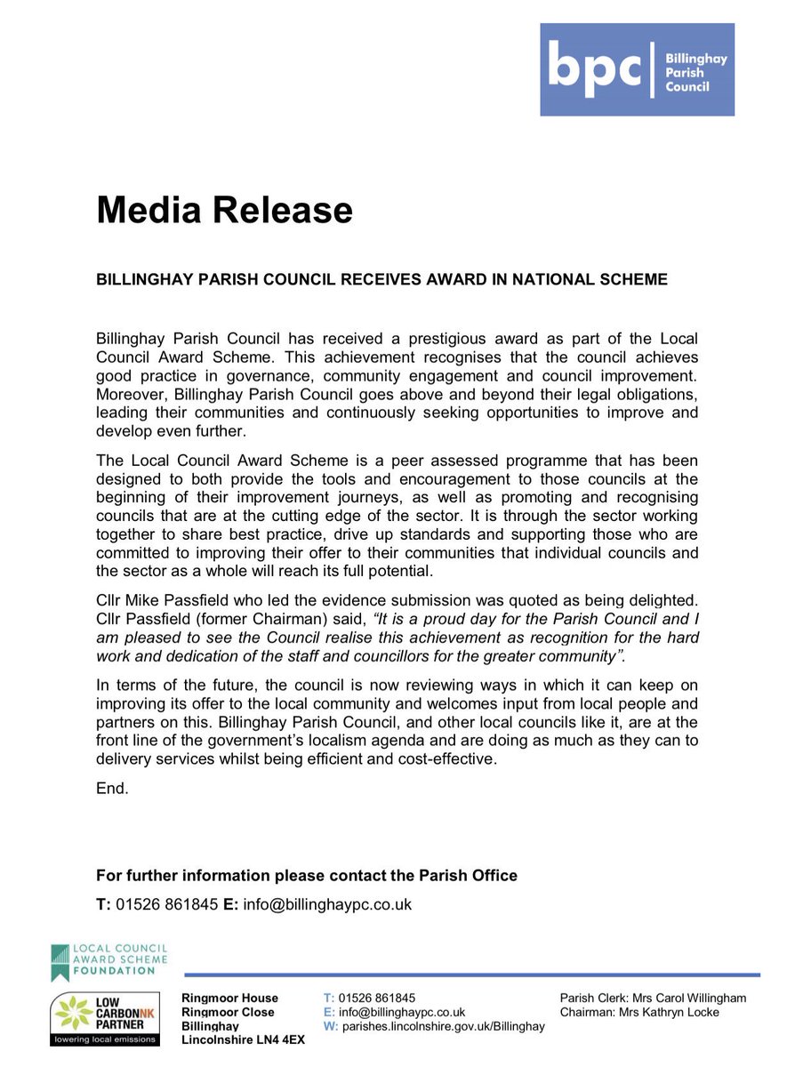 Proud to of led the Council through the process of achieving prestigious Local Council Award Scheme. This award recognises that the council hasgood practice in governance, community engagement and council improvement. #nalc #localcouncils #LGA #quality #teamwork