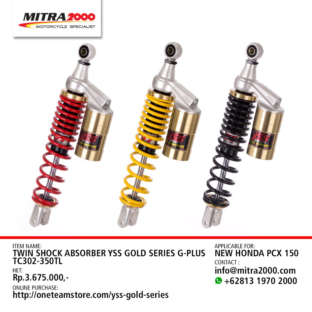 tdrmitra2000's tweet photo. Twin Shock Absorber YSS GOLD SERIES G-PLUS TC302-350TL For New Honda PCX 150 didesign spesial dengan warna Emas untuk tampilan lebih berkelas. - https://t.co/X96fzSQbFD
.
#GoldSeries #Shock #Suspension #Handling #MITRA2000 #MotorcycleSpecialist https://t.co/wZD52LeFOK
