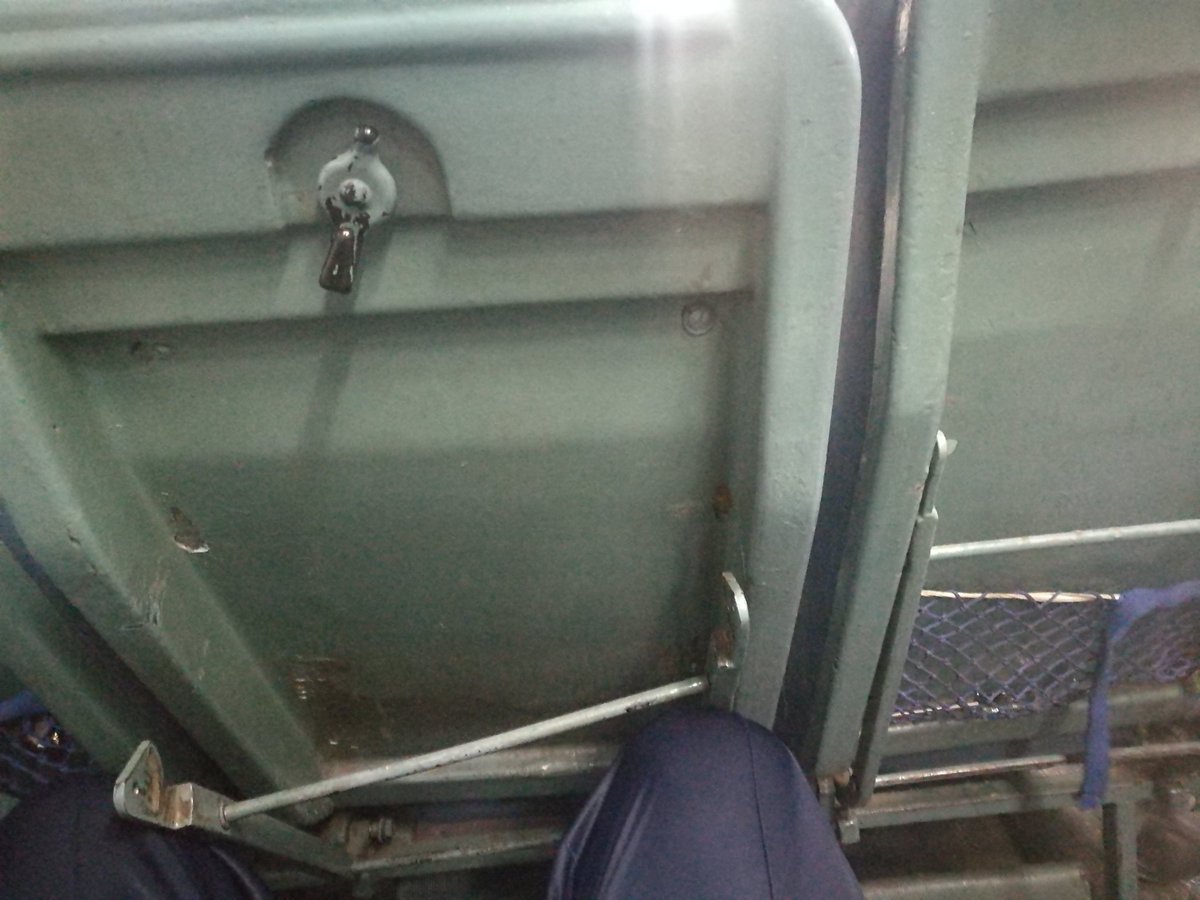 fallenShxrlock's tweet photo. @PiyushGoyal @RailMinIndia AC seater car that im traveling in with my elderly grandmother is entirely in shambles with broken trays that are permanently sticking out dangerously. Please do something https://t.co/j01cIaBkqf
