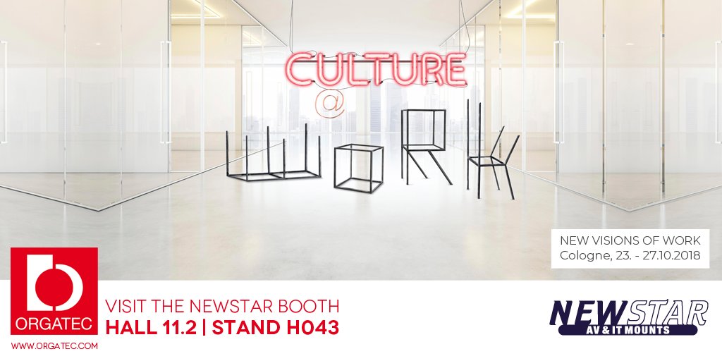 Visit NewStar at the Orgatec trade show in Cologne 23-10-2018 / 27-10-2018. We will introduce many new items. You can find us in Hall 11.2 / stand H043. Interested in a meeting at Orgatec or a partnership? Send an e-mail to sales@newstar.eu and we will contact you a.s.a.p.!
