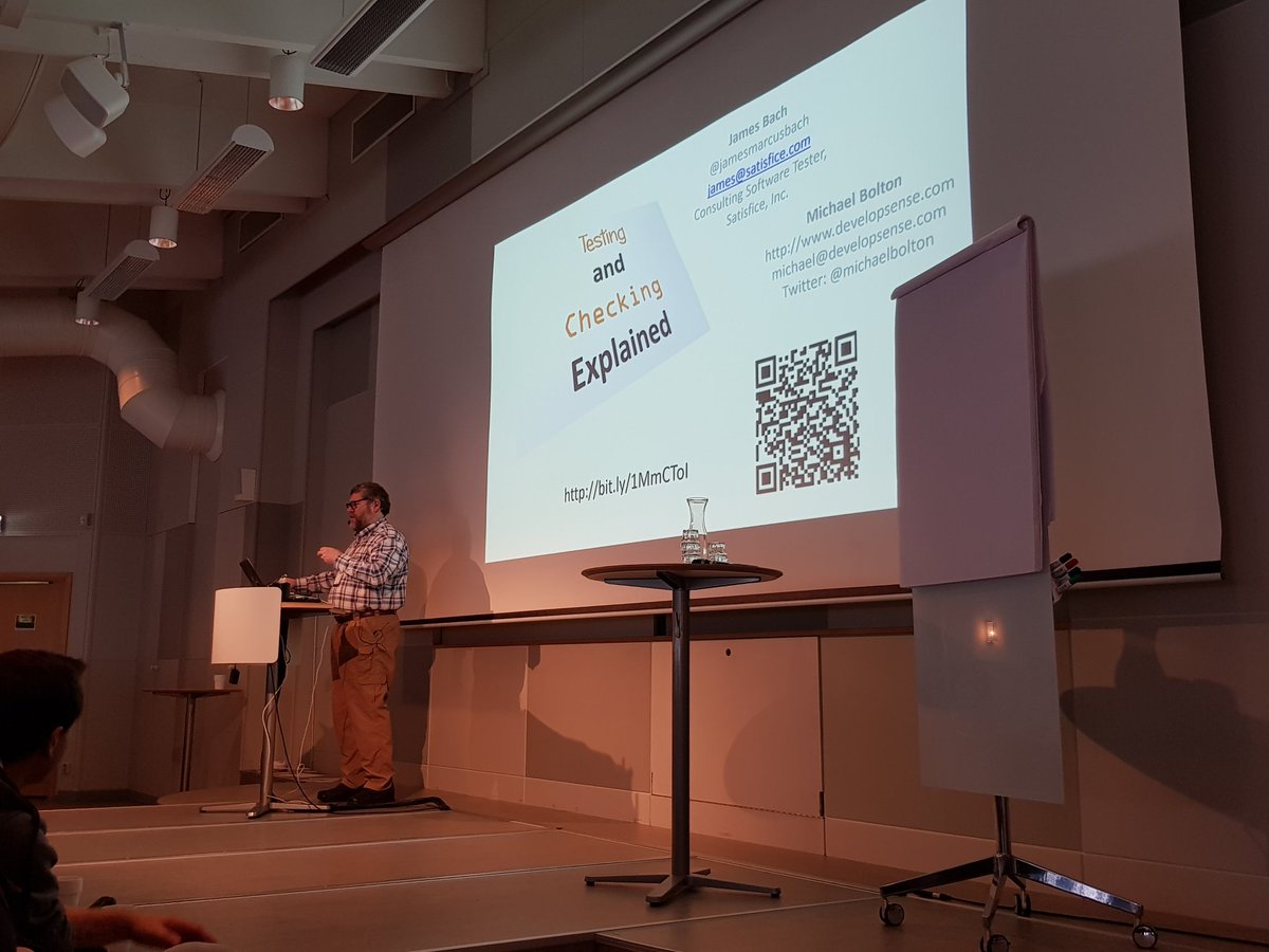 johanjonasson's tweet photo. #devlin2018 under way. Starting with a keynote from
@jamesmarcusbach
, "Testing and Checking Explained" https://t.co/PXcqkkvTal