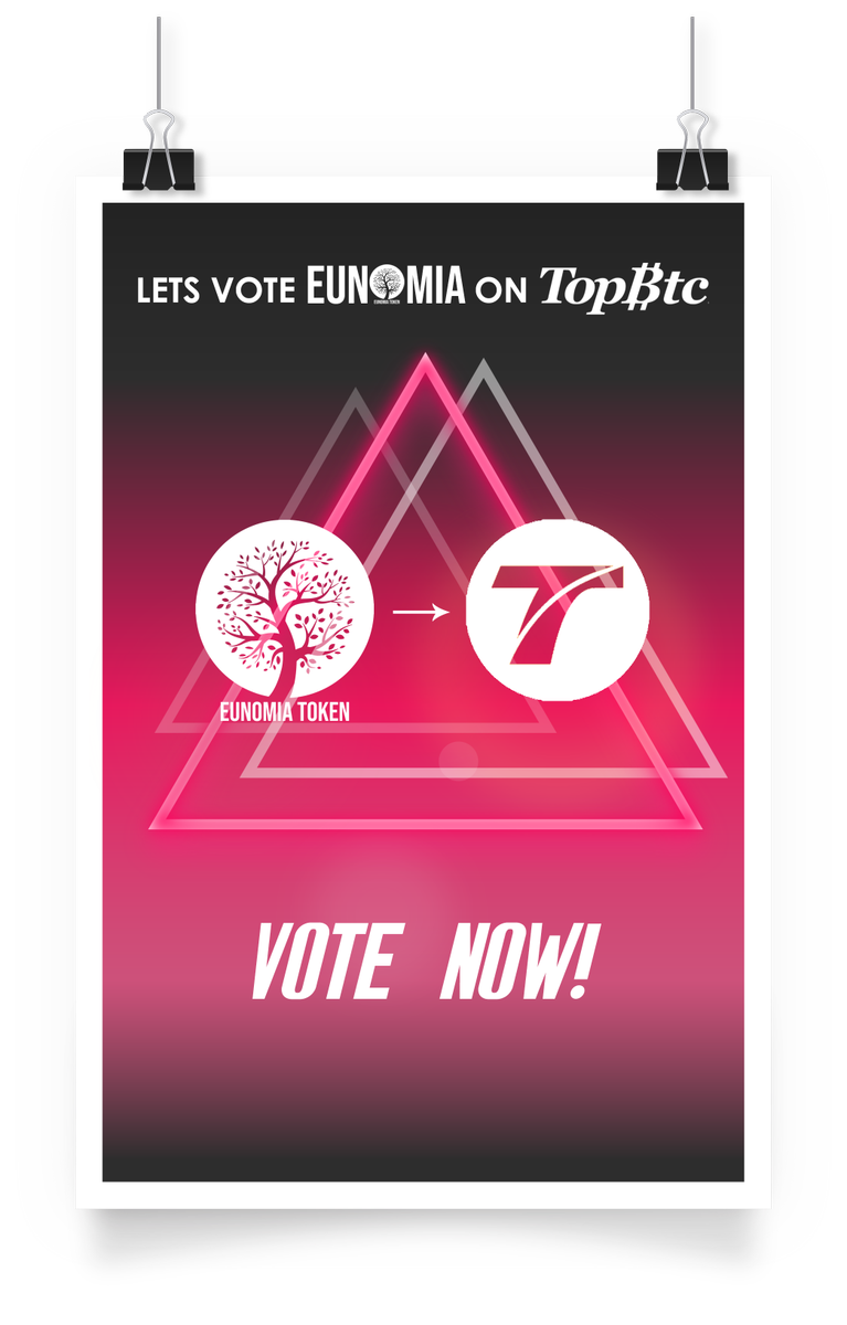 EunomiaToken's tweet photo. Vote EUNOMIA on TOPBTC and get 8000 $ENTS
For every 10 TOPB you use to vote ENTS

Rules
- Vote us
- Screenshoot your vote, without cropping, sent it to here =>https://t.co/f3s3qAciFd
- Retweet and like our post

Thank you for your support

#EUNOMIA
#cryptocurrency @blockchain https://t.co/pSm139jv9L