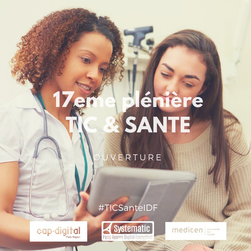 Cap_Digital's tweet photo. 👩‍⚕️ + 🤒 + 🤖 = ✨
Ce matin, c’est notre 17è (déjà) Plénière TIC &amp; Santé dédiée à la nouvelle donne des relations Patients et Médecins grâce à l’intelligence artificielle. 
Un événement @Cap_Digital @Pole_Medicen &amp; @Pole_Systematic
Merci @Bpifrance pour l’accueil !
#TICSanteIDF https://t.co/xUorjTWlk0