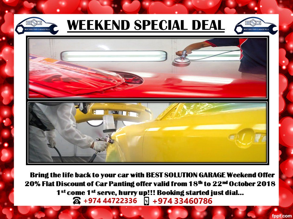 bestsolutionga1's tweet image. Get the best quality paint job for your car with BEST SOLUTION GARAGE AT 20% FLAT DISCOUNT
يمكنك أن تطمئن إلى أن خبراءنا سيقدمون لك الخدمة التي تستحقها بينما تحصل على أفضل وظيفة لطلاء سيارتك مع أفضل محلول في 20٪ خصم إضافي