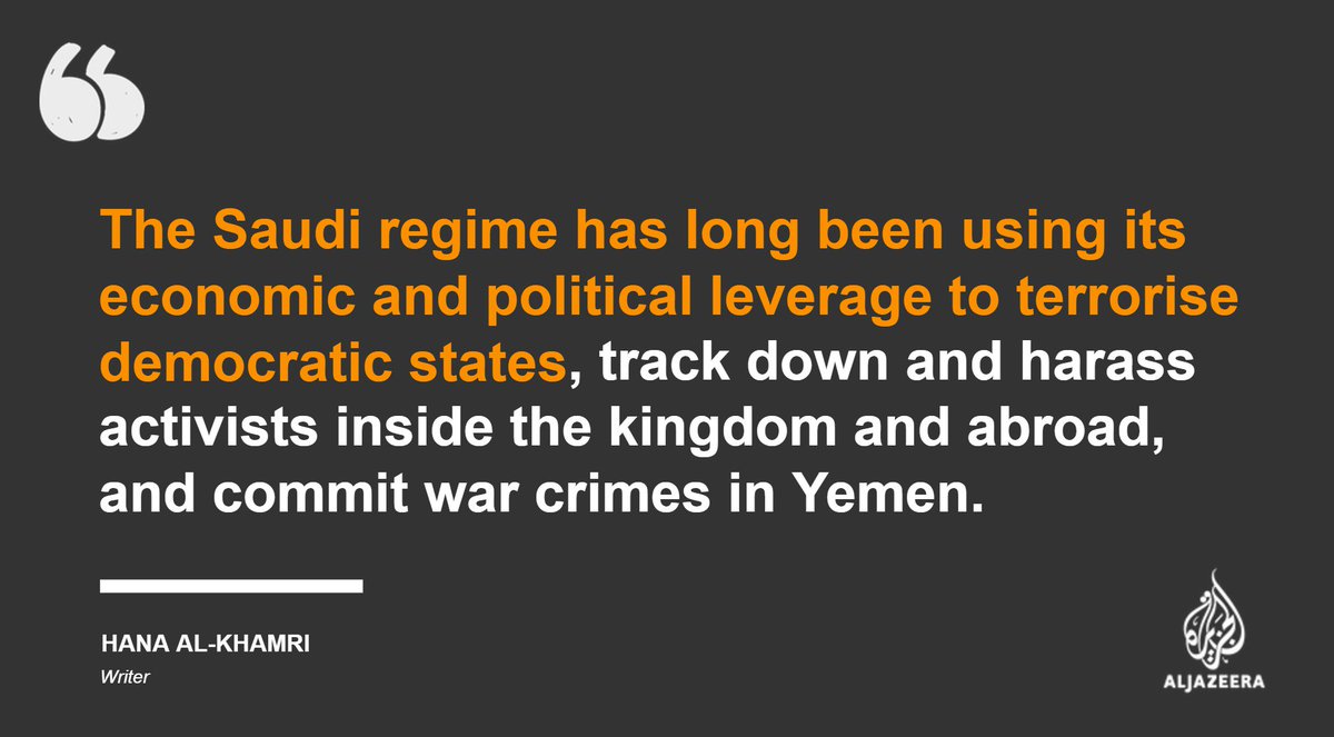 AJEnglish's tweet photo. It's high time to end Saudi impunity https://t.co/5c6NlsEpvA — #AJOpinion, by @hanaalkhamri https://t.co/AQB8LIKzgq