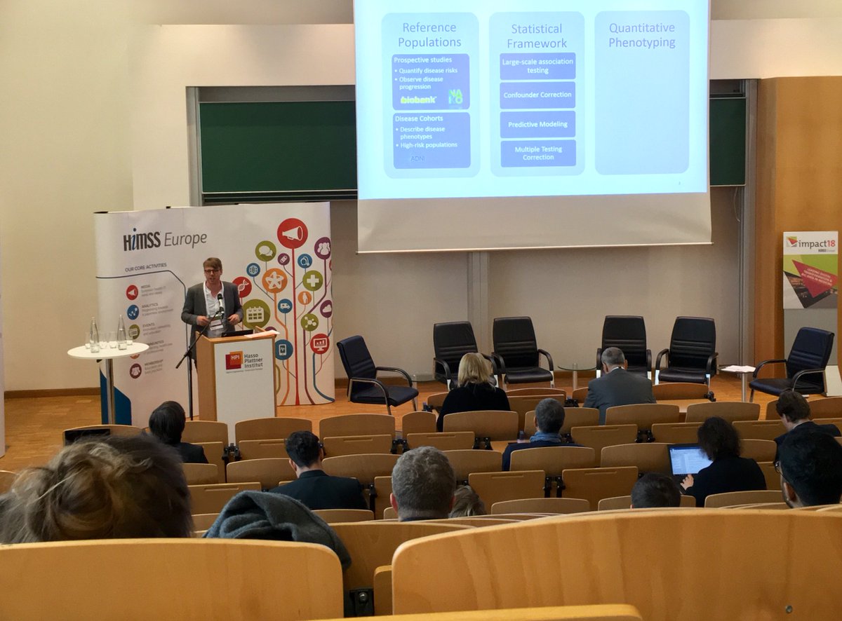 HPI_DE's tweet photo. The medicine of the future is a data science - Keynote at #HIMMSImpact18 by HPI’s #DigitalHeath specialist for #MachineLearning: Prof. Lippert (@LippertChr). @himsseurope https://t.co/8Vvf8RCjFE