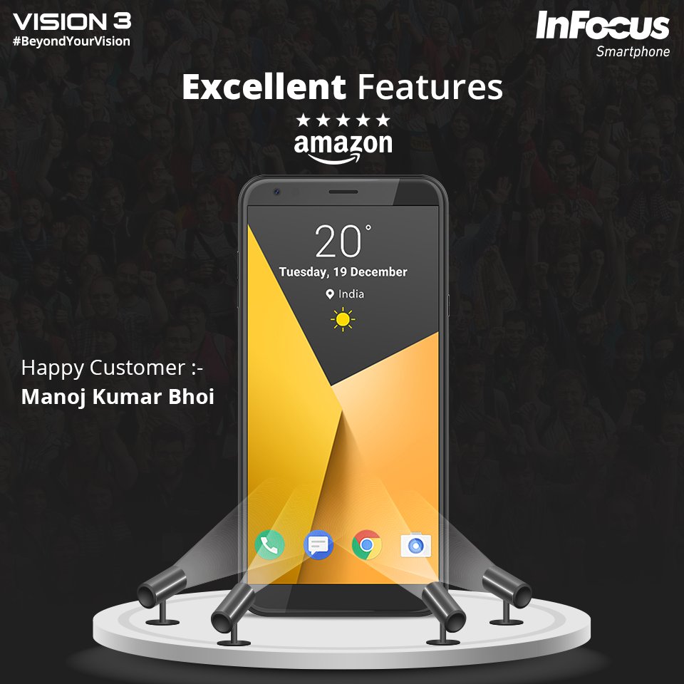 InFocus_IN's tweet photo. Our happy &amp; satisfied customer shared this review about the #InFocusVision3: “Excellent Features, Value for money, satisfied with its OS and large battery”. Buy #InFocusSmartphones and share yours: https://t.co/j5nZYPy0Cz https://t.co/7CeRrlNR6J