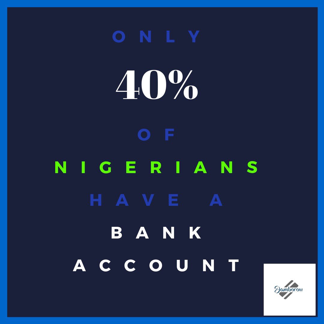 JamborowLTD's tweet image. #DidYouKnow? Only 40% of Nigerians have a bank account, meaning more than half the population of the country is unbanked.

At #Jamborow we believe in empowering the unbanked and underbanked #GrassrootEmpowerment #Financial #FinTech