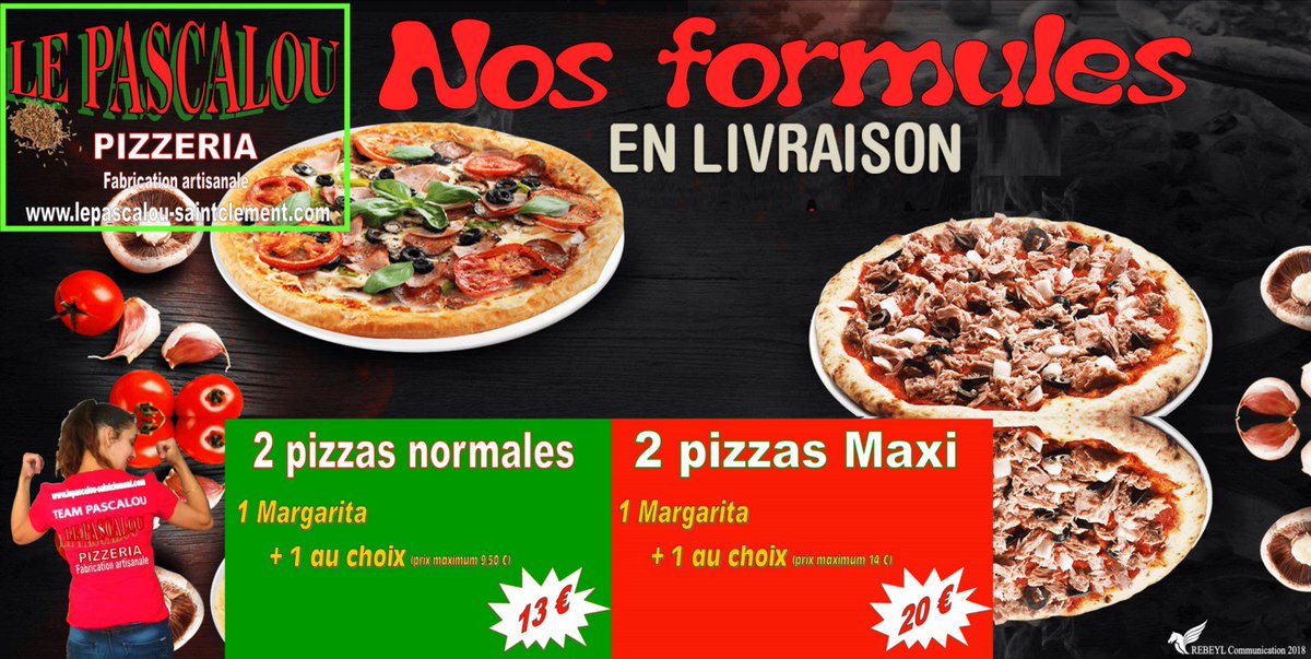 lepascalou34's tweet image. Votre Pizzéria Le Pascalou Stclémentderivière vous propose sa formule
"1 MARGARITA + 1PIZZA AU CHOIX"

* Taille normale : 13€ (prix maximum de la pizza au choix: 9,50€)
* Taille maxi : 20€ (prix maximum de la pizza au choix: 14€)

UNIQUEMENT EN LIVRAISON LE SOIR
