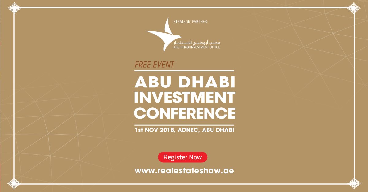 IREIS_AbuDhabi's tweet photo. Abu Dhabi Investment Conference 2018
1st Nov (11.30am - 1.15pm), Hall12, ADNEC, Abu Dhabi
FREE ENTRY, Register Now - https://t.co/UjaRPBtXMa

Strategic Partner - Abu Dhabi Investment Office - @InvestOfficeAD 

#IREIS #RealEstateShow #RealEstate #Investment #Abudhabi #UAE https://t.co/EXhZV9FRXW