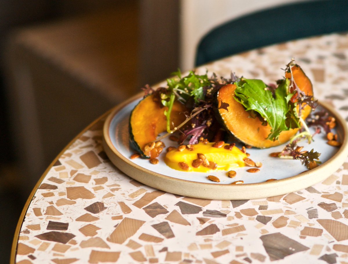 saplingdalston's tweet photo. An autumnal Delica pumpkin, Cornish big leaves with honey-roasted pumpkin seeds #SaplingDalston #Halloween https://t.co/QNd4iVdTCM