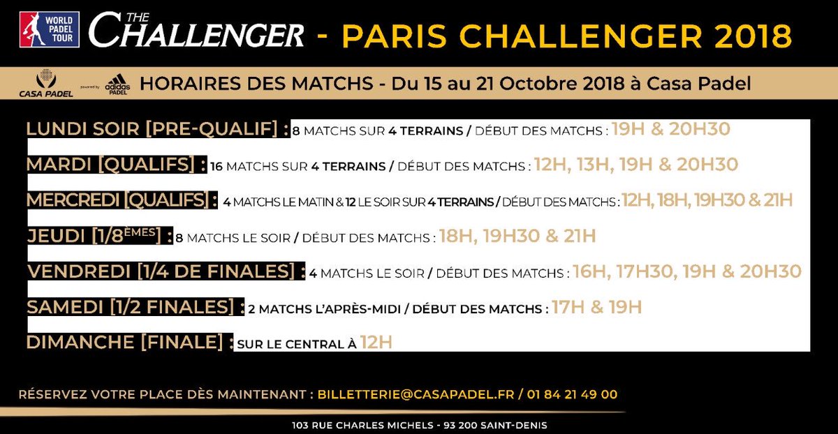 casa_padel's tweet photo. Rappel :
Du programme des matchs &amp; Essais de raquettes HEAD Padel !

👉 RDV demain de 19h à 21h : essais #palas - raquettes 🎾 @HEAD_PADEL à Casa Padel - WPT Challenger #paris 2018 

Inscription pour participer aux essais - (nombre de places limitées) : ap@casapadel.fr
@FFTennis https://t.co/1mvCMDPTJS