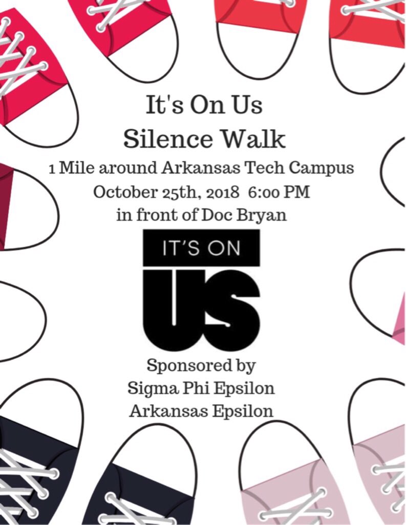 ATUSigEp's tweet photo. Join SigEp next Thursday night At 6:00 for our “It’s On US” Silence Walk around the Arkansas Tech Campus! 

All ATU students, staff, and RSO’s are invited to take a stand with us to end sexual assault on college campuses. #NoMeansNo https://t.co/GxB1R2YGcK