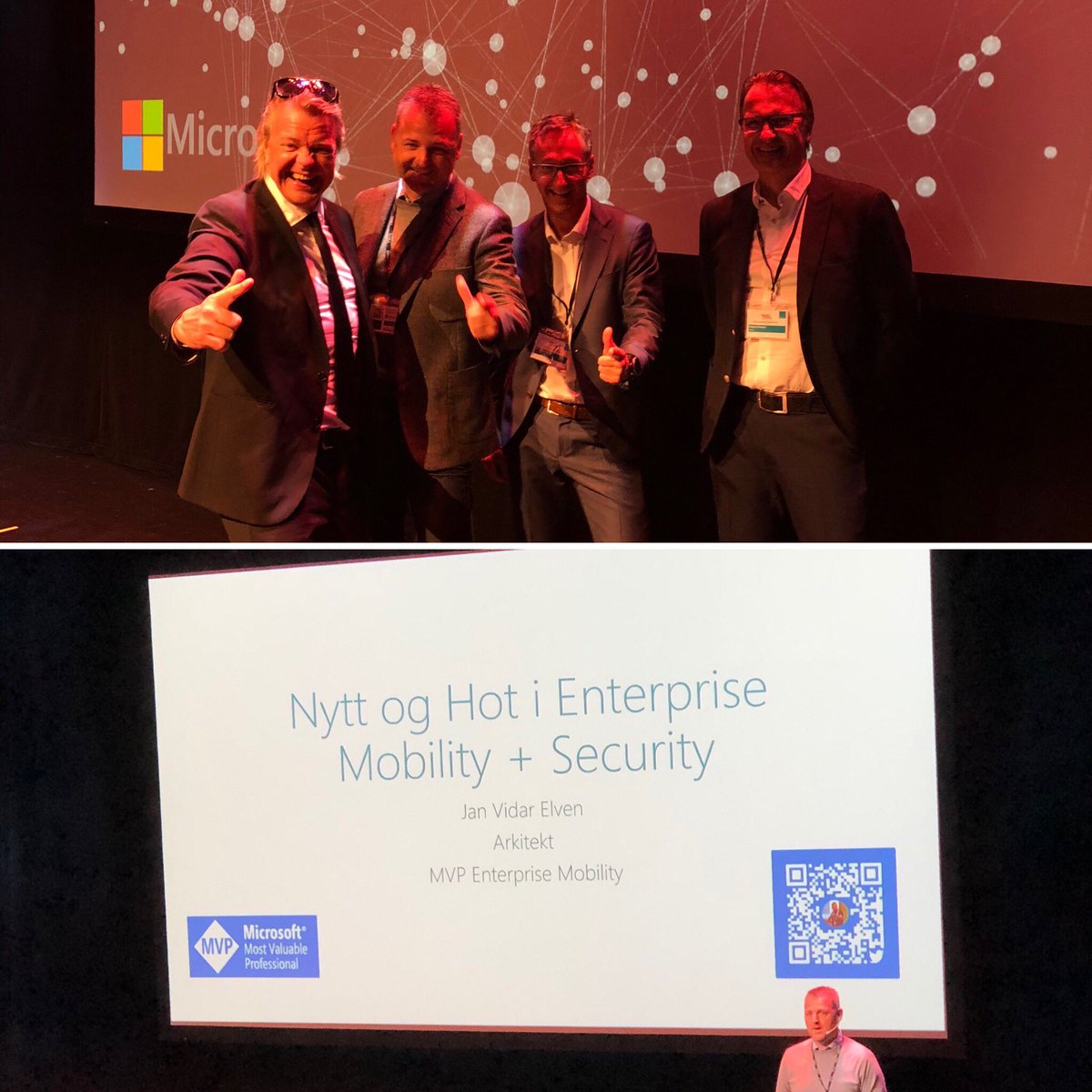 JanVidarElven's tweet image. Presented Hot News 🔥 in #EMS in 30 minutes, I’m out of breath! 😜#NextLevel2018 Never been introduced like this by the one and only Alex Rosen #HappyVibes #EnterpriseMobility #MicrosoftThreatProtection