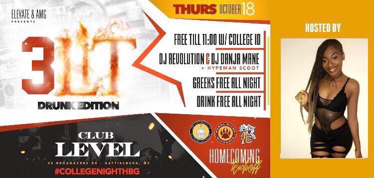 ConnectUsm's tweet photo. #USMHOCO2018 #TONIGHT
#3LITDRUNKEDITION ONLY AT #ClubLeVeL....
WHY PAY AFTER 10 When We LETTING #EVERYBODYFREE TIL 11pm and #DrinkFreeAllNite and #GreeksFree ALL NITE. https://t.co/IFYsSTNd9s