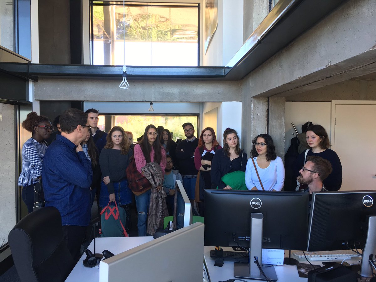 SciCommSheff's tweet photo. #SciComm #fieldtrip to visit @Humanstudio1 to see how they create #VR and #AR experiences. Also #hashtagbingo. https://t.co/H8knjNFXmR