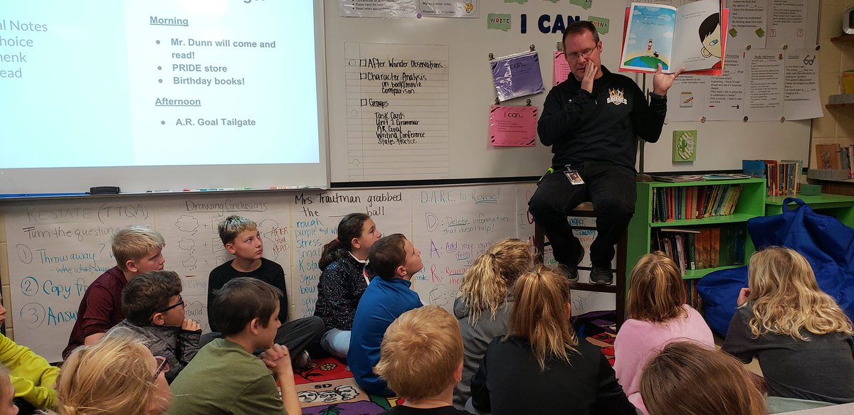 trautmantroops's tweet photo. @TdunnTroy reading "We're All Wonders" to our fifth graders! https://t.co/xFmGVxpaxe