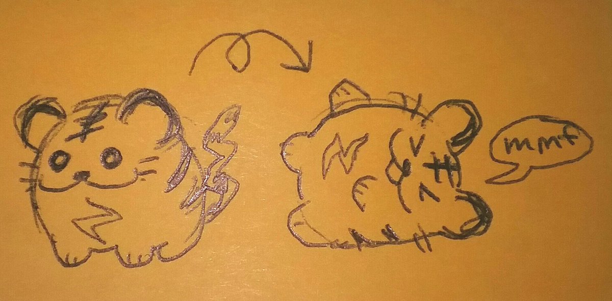 RacieBeep's tweet photo. Post-it doodle spurred from a conversation about how if Kotora was in the Stadium games, it would faint like this #pokemon1997 https://t.co/tAC9YIJ0EW