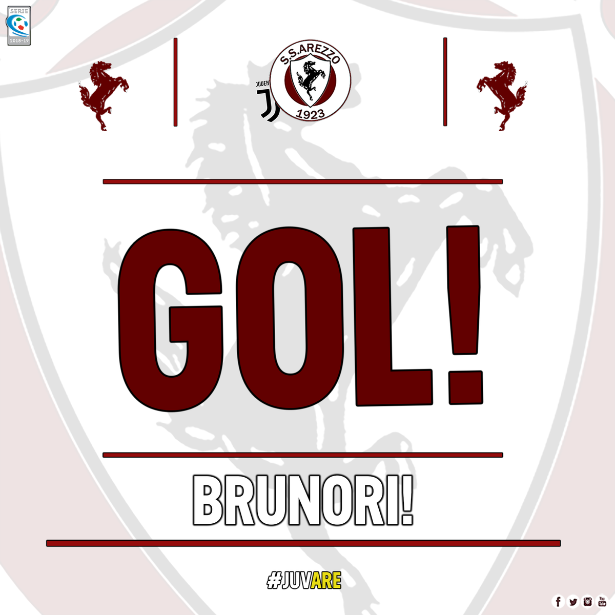ArezzoCalcio's tweet photo. 42' GOOOOOL! HA SEGNATO BRUNORI! ANCORA LUI! FORZA RAGAZZI! #JuvAre 1-1 #ForzArezzo β½ #SoloAmaranto β #AvantiArezzo https://t.co/tynMm8aJuC