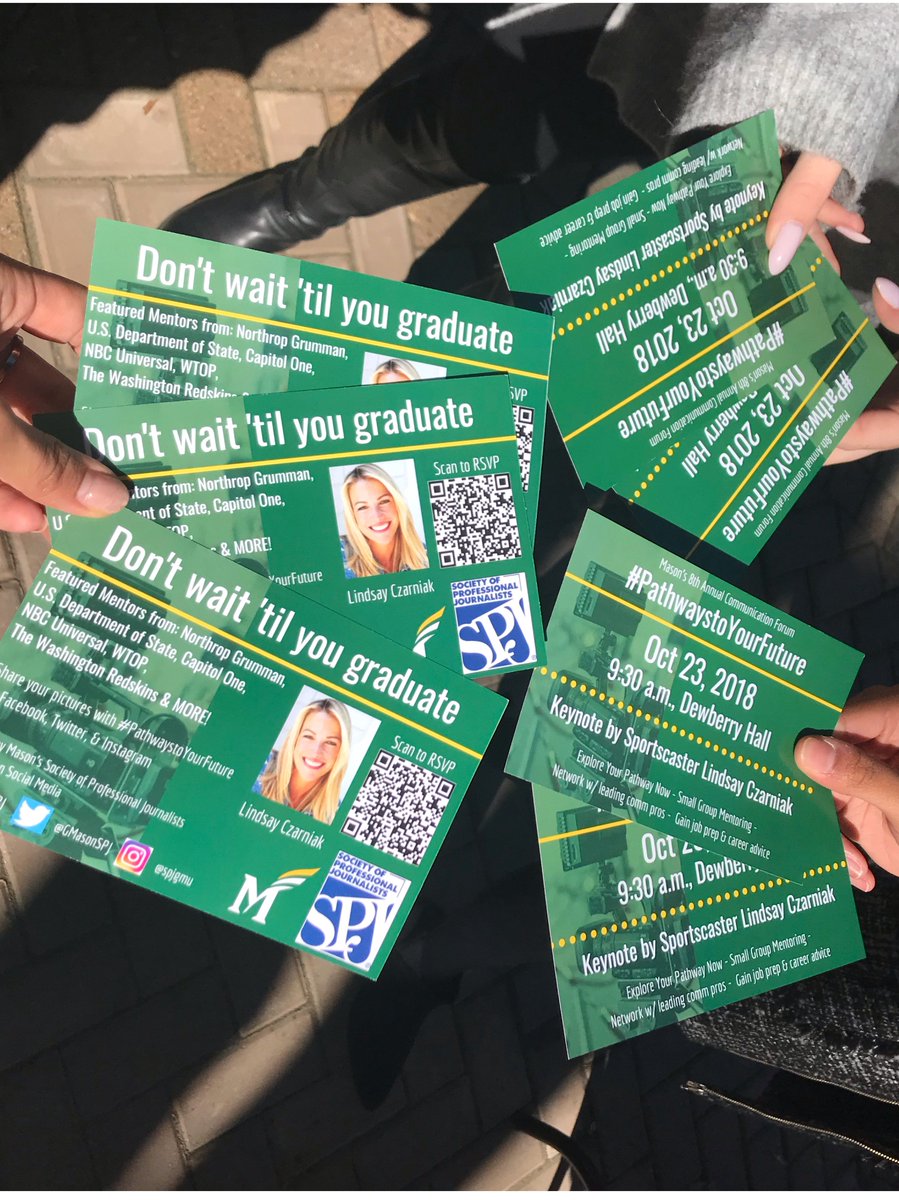 GMU_PRSSA's tweet photo. Passing out cards and spreading the word about #PathwaysToYourFuture. At the forum, students will network with leading communication pros and gain job prep & career advice.
See you on Tuesday! https://t.co/YnqIYtLT98
