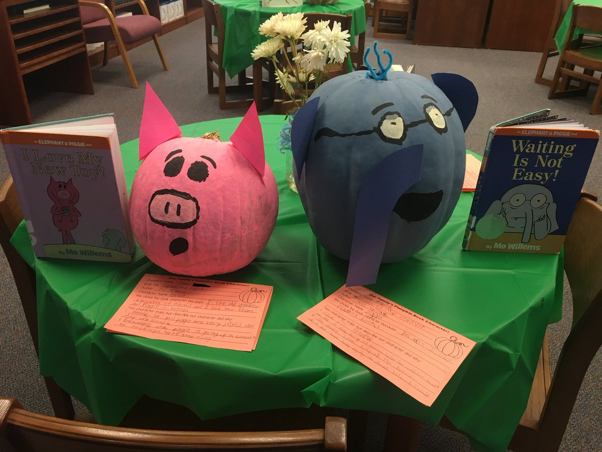 librarianmarli's tweet photo. Submissions are coming in for our #LiteraryPumpkinPatch and I am SO PLEASED! Check out #HarryPotter, Hans from #Frozen, Elephant &amp; Piggie, and Captain Underpants! #odellprimarypride https://t.co/edICPjRxWD