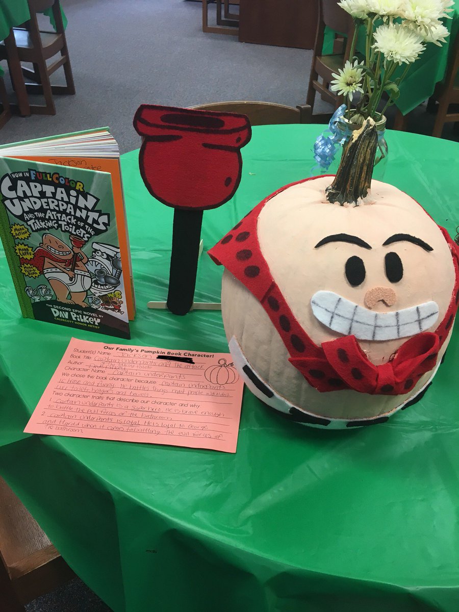 librarianmarli's tweet photo. Submissions are coming in for our #LiteraryPumpkinPatch and I am SO PLEASED! Check out #HarryPotter, Hans from #Frozen, Elephant &amp; Piggie, and Captain Underpants! #odellprimarypride https://t.co/edICPjRxWD