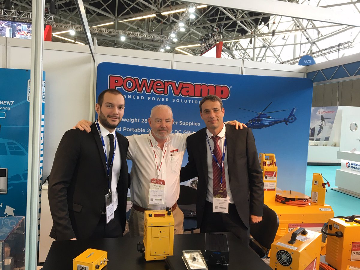 Powervamp's tweet photo. Helitech 2018 - Day 3
Final day at @Helitech_Intl and a flurry of early enquiries kept the team busy, but as the show closes - just time for a HUGE thanks to French distributor - SEMIA -for their hospitality. See you all next year! @Powervamp #Helitech18 #brothersinarms https://t.co/tGrgBdVLit