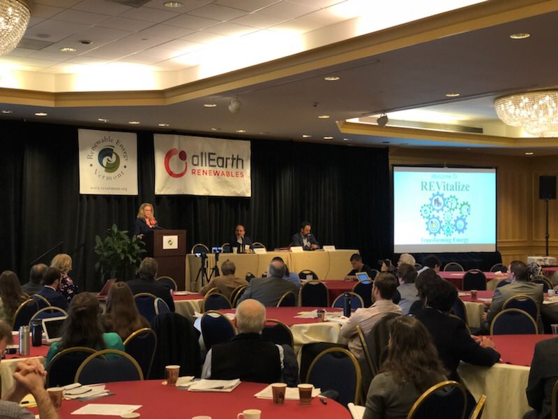 MC_Francoeur's tweet photo. Thank you @RE_Vermont for putting #CarbonPricing at the top of your conference agenda - #Québec &amp; #NewEngland can learn from each other to 📉GHG emissions and 📈 the economy #REV2018 https://t.co/31LXqDOSt0