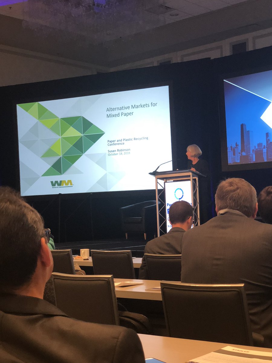 Waste360's tweet photo. Robinson of @WasteManagement discusses alternative markets for mixed paper at #PPRC18 https://t.co/RdprDkCxvI