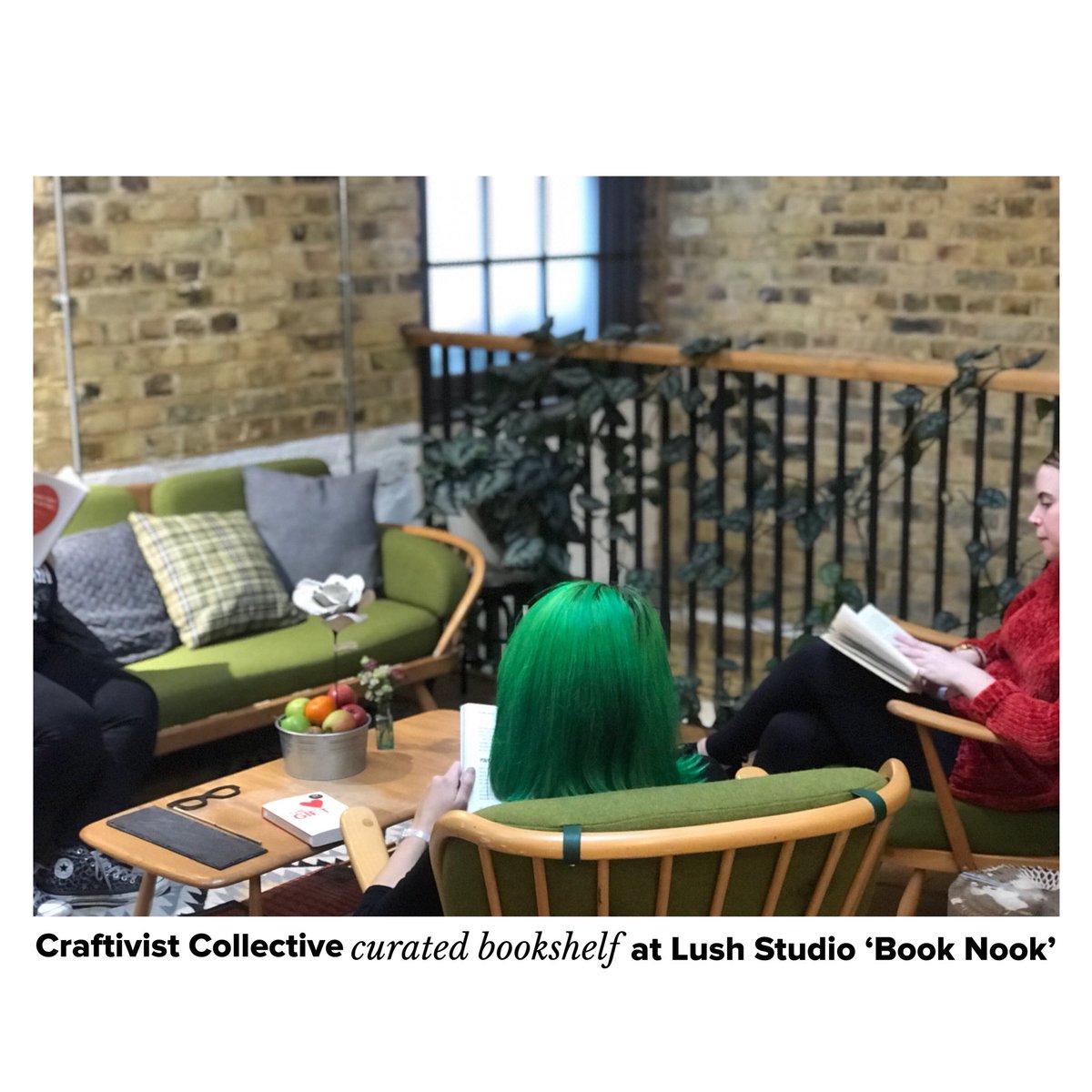Craftivists's tweet photo. ✨🤓📚Head to the quiet Book Nook upstairs in @Lush Studio, Soho LDN & chill out with one of the twelve books we picked for our #craftivism #shelfie - you can even take one of the books home with you for free 🤓📚✨ #LLxCC @lushlifeen https://t.co/VYyqXzJ3KB