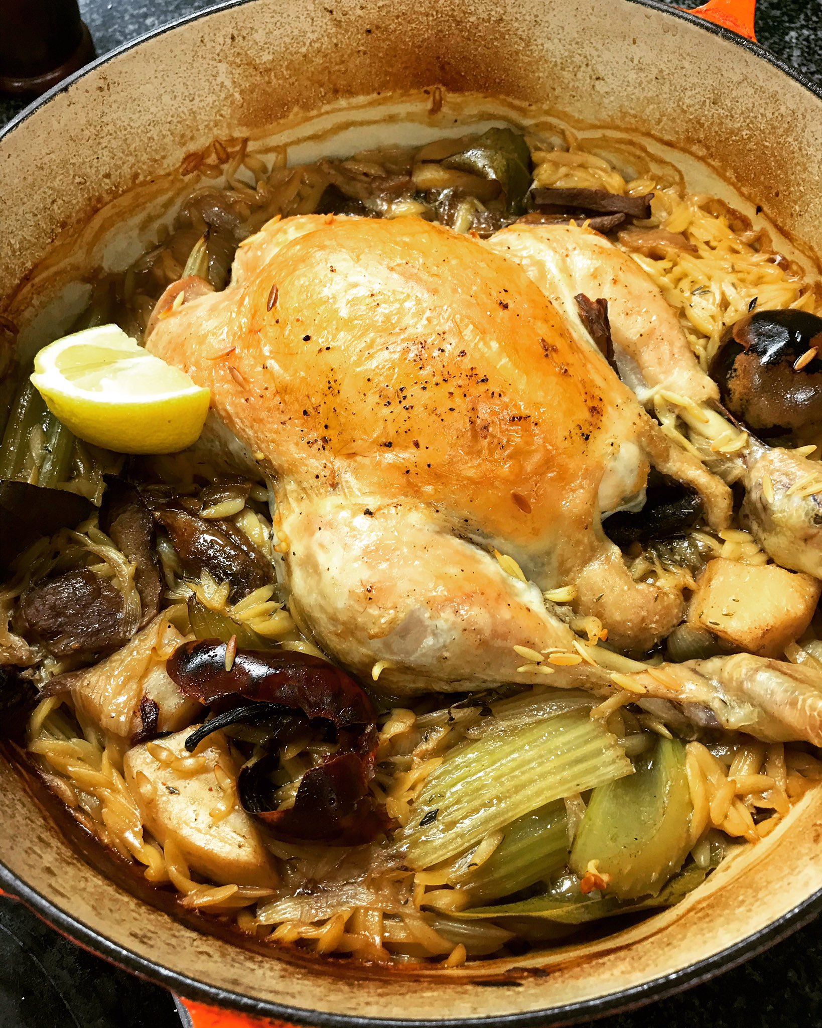 Ottolenghi on Twitter "Chicken sunk in a bath of orzo with cascabel