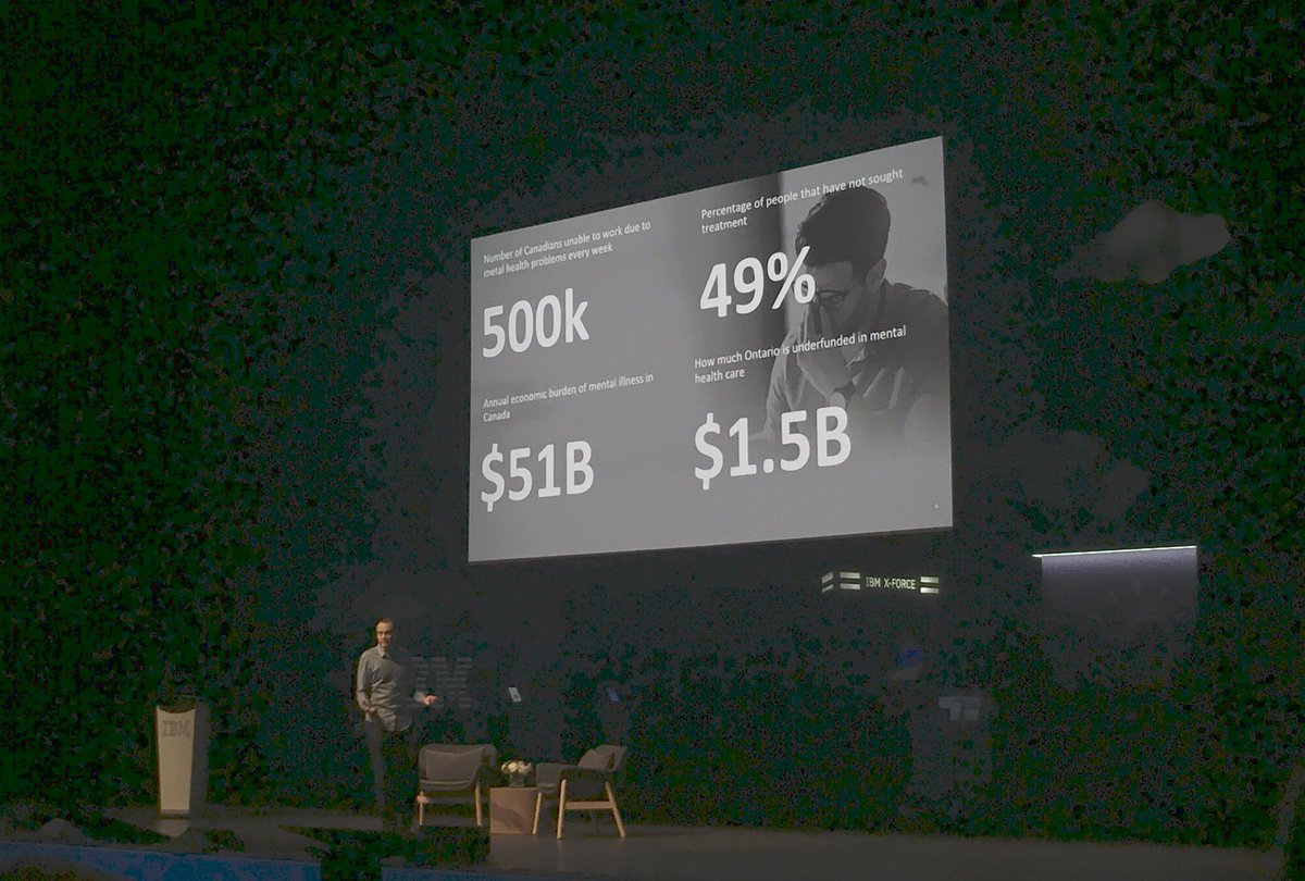 AliShakil3's tweet photo. Mental health results in a $51b annual economic impact on the Canadian economy and also results in 500k absentee employees every week. Michael Lin from @Morneau_Shepell sharing a unique perspective on using AI to scale mental health assistance with @IBMCanada #RealAI #IBMInnovate https://t.co/gyJIgu0YZ9