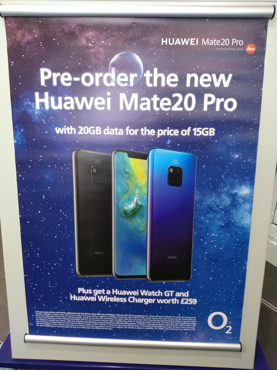 guru_AlexHA's tweet photo. Now on pre order from O2 Salford Quays the amazing Huawei Mate20 Pro and get the Huawei GT watch and wireless charger FREE before the 26th October #O2Salfordquays #HuaweiMate20 @MIDCommsUK @Guru_Beth @GuruBarryJames @LowryOutlet https://t.co/V7r4BioVuQ