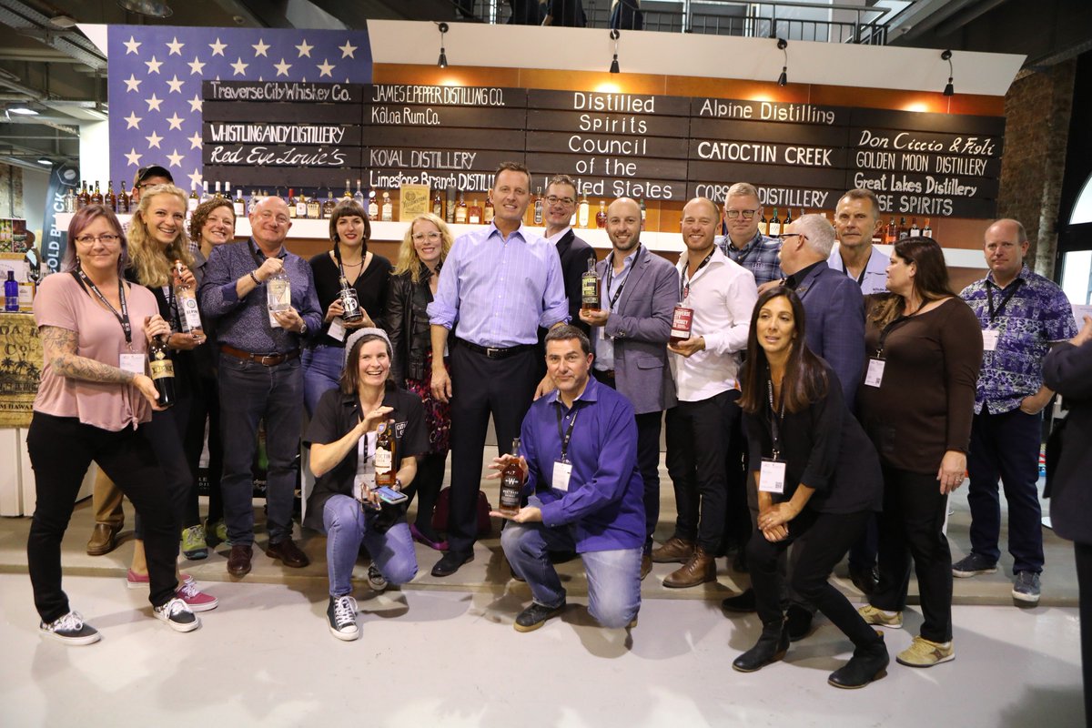 FasEurope's tweet photo. US Ambassador @RichardGrenell, @VaAgriculture, and @DistilledSpirit successfully promoted #USspirits at @BarConventBER. Just check: https://t.co/gph8eQGkb8 @USDAForeignAg @usbotschaft #USDAtrade https://t.co/Ev00pn59lG