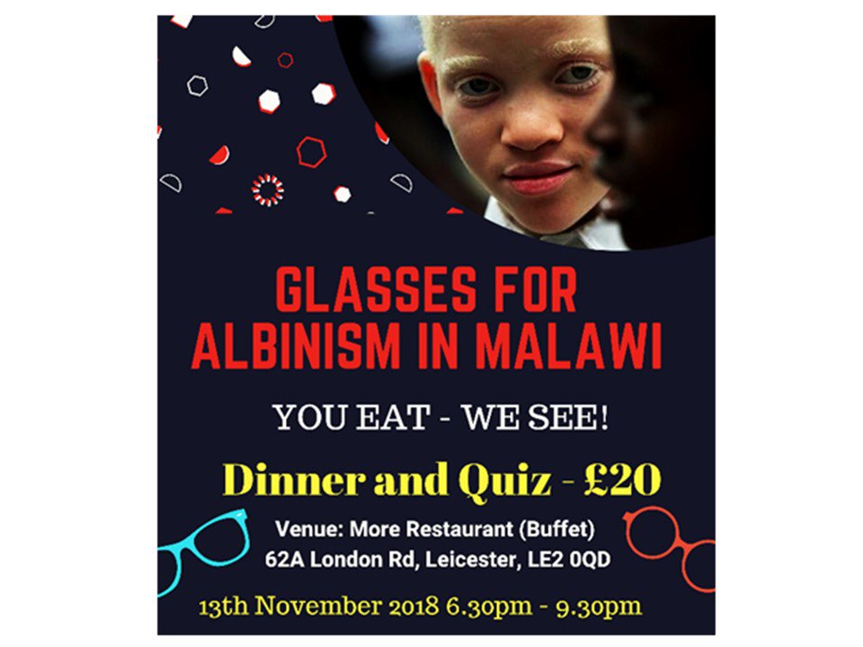 #You_eat_We_see  <a href="/uniofleicester/">University of Leicester</a> <a href="/Leic_hospital/">Leicester's Hospitals</a> #ophthalmology 
We are holding a fundraising event on Tuesday 13th November at More Restaurant in order to raise money for purchasing glasses for children with albinism in Malawi. Everyone is welcome!!!
