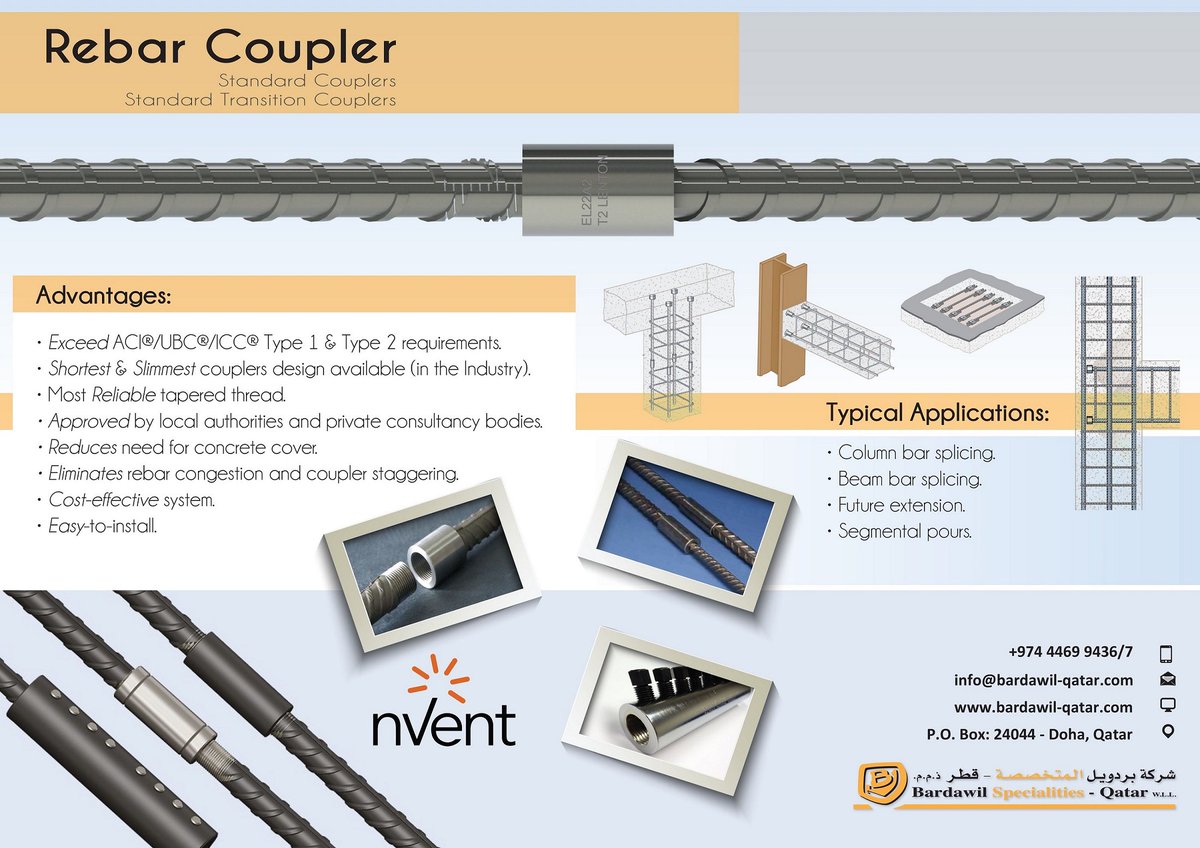 bardawilqatar's tweet photo. #RebarCoupler
#Nvent
#TaperedThread
#ColumnBarSplicing
#BeamBarSplicing
#SegmentalPours
#BardawilSpecialitiesQatar
https://t.co/fj6u86pMWJ https://t.co/KDBSo3SRGb