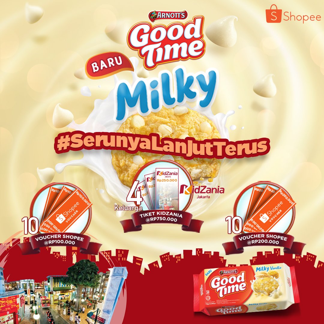 Good Time MILKY dengan energi susu bertabur chips vanilla lezat exclusive hanya di Shopee! Ikut juga program exclusive berhadiah: 3 voucher tiket Kidzania bernilai 750k untuk 4 orang pemenang, (... baca selanjutnya)