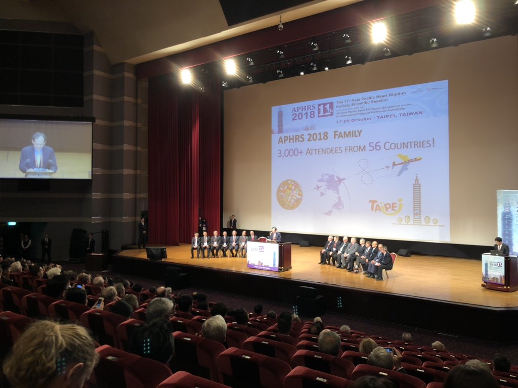 DrRoderickTung's tweet photo. Pretty cool when the President of Taiwan kicks off the Opening Ceremony of #APHRS2018!  Congrats Taiwan and Professor Shih-Ann Chen.  Nearly 4,000 attendings from 58 countries brought together by passion for EP. #GlobalEP @HRSonline https://t.co/S2kENTyeuC