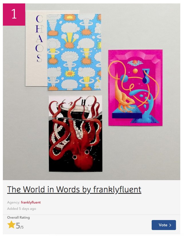 fftranslations's tweet photo. Hurrah, we did it! Thanks for all your votes, putting us at the top of @TheDrum's creative leaderboard. If you haven't had a chance already, give your peepers a treat, check out all the words at https://t.co/3qDpHuQhg2 #feelinggiddy https://t.co/UclrqPqE28