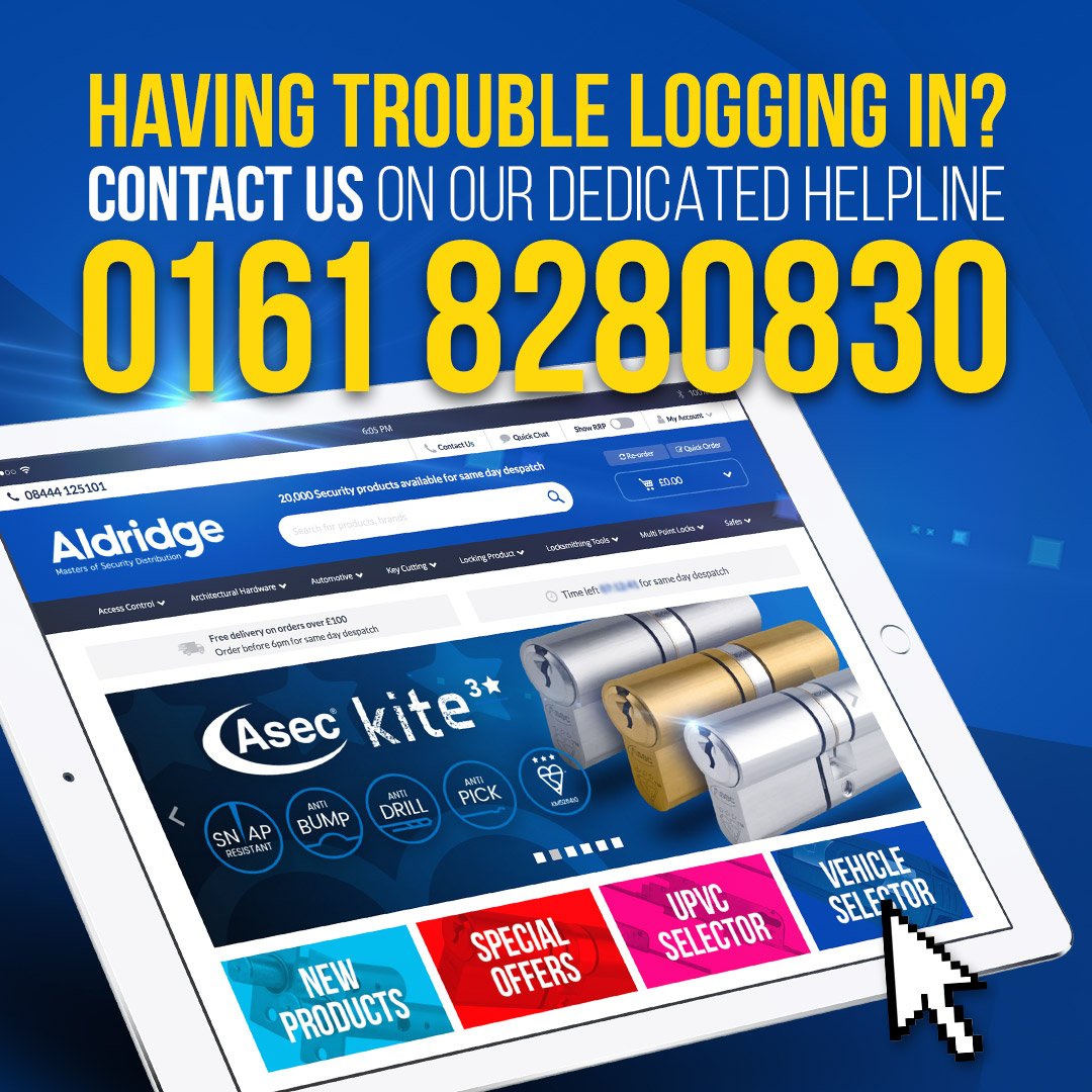 AldridgeSec's tweet photo. Having trouble logging in to our new website? Call our dedicated helpline on 0161 8280830 and we will have you back up and running in no time.
#aldridgesecurity #mastersofsecuritydistribution https://t.co/nrKNbaqEjh