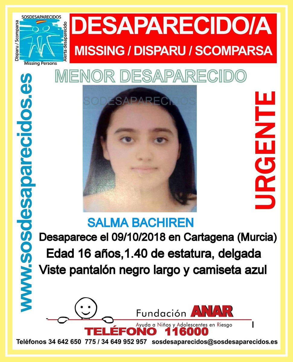 guardiacivil's tweet photo. 🆘#MUYURGENTE⚠️  

 Esta es Salma, una #menor que ha #desaparecido en #Cartagena #Murcia

  Si la has visto llámanos 
☎062  
☎091 
☎112  
Tu RT es muy importante y no cuesta nada https://t.co/E1OBiqNtsz