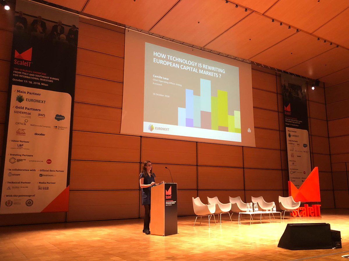 euronext's tweet photo. Euronext's Camille Leca speaks about “How Technology is rewriting European capital markets” at #ScaleIT18, the main investor-oriented event for #tech #scaleups from Italy and Southeast Europe. Find out more about our European #tech franchise: https://t.co/EhaoZU8cs3 https://t.co/juvciqH3pB