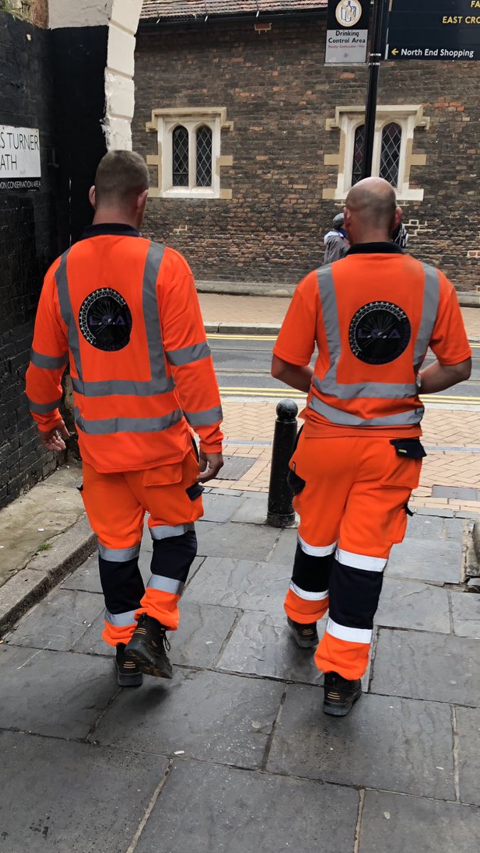 LCA_Ruislip's tweet photo. LCA Supervisors back on terra firma heading to a progress meeting sporting our new hi-vis branded clothing. Scaffolders or Catwalk models? 🤔 #safetyfirst https://t.co/u3nEFXDabQ