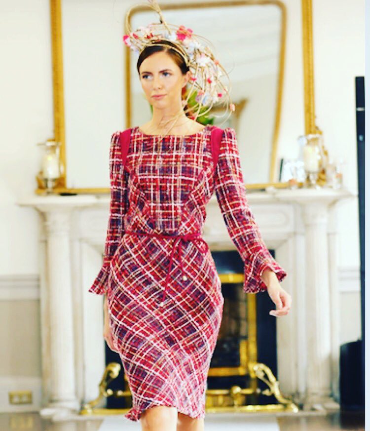 NiallTyrrell's tweet photo. Recent pic of this seasons  plaid/check bias dress from the 10th Irish Fashion Exposure  beautifully styled by @StyledBySR  with dramatic headpiece by @MKearnsdesigns  #irishfashion #wearingirish https://t.co/ZOcJybsU2F