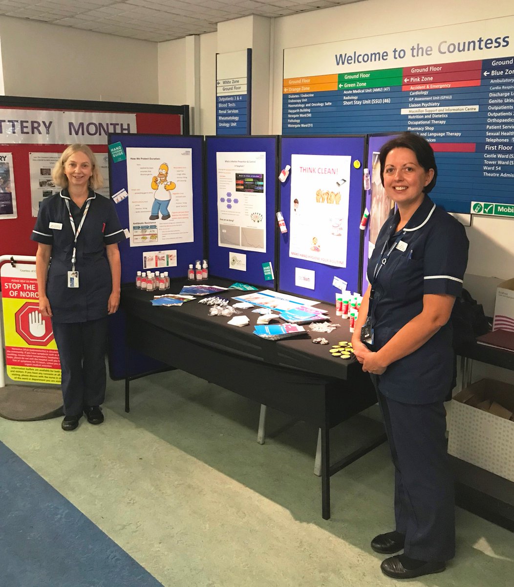 TheCountessNHS's tweet photo. As part of Infection Prevention Week our Infection Control Team are in the main corridor near reception until 1PM today. Pop along to speak to the team, learn more and pick up some infection control goodies #IIPW18 https://t.co/qIA6G95frm