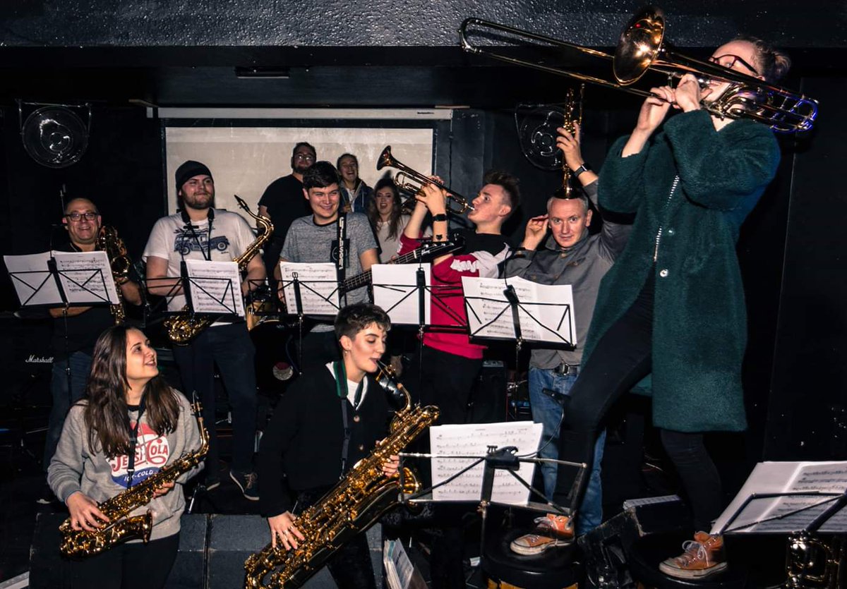 BwDBigBand's tweet photo. A big band rehearsing in a Rock pub? Whatever next! @napierblackburn sorry if you've had to turn up the jukebox to drown out that awful jazz racket from upstairs! #makingmusic #rehearsal #bigband https://t.co/bi1amwc6GY