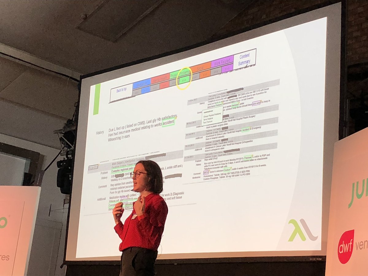 <a href="/charbbak/">Charlotte Baker</a> shows us great holistic solution to assisting lawyers with colossal medical reports - wordclouds, colour-coded themes, timestamp graphs. <a href="/wavelengthlaw/">wavelengthlaw</a> <a href="/wearelegalgeek/">Legal Geek</a> #legaldesign