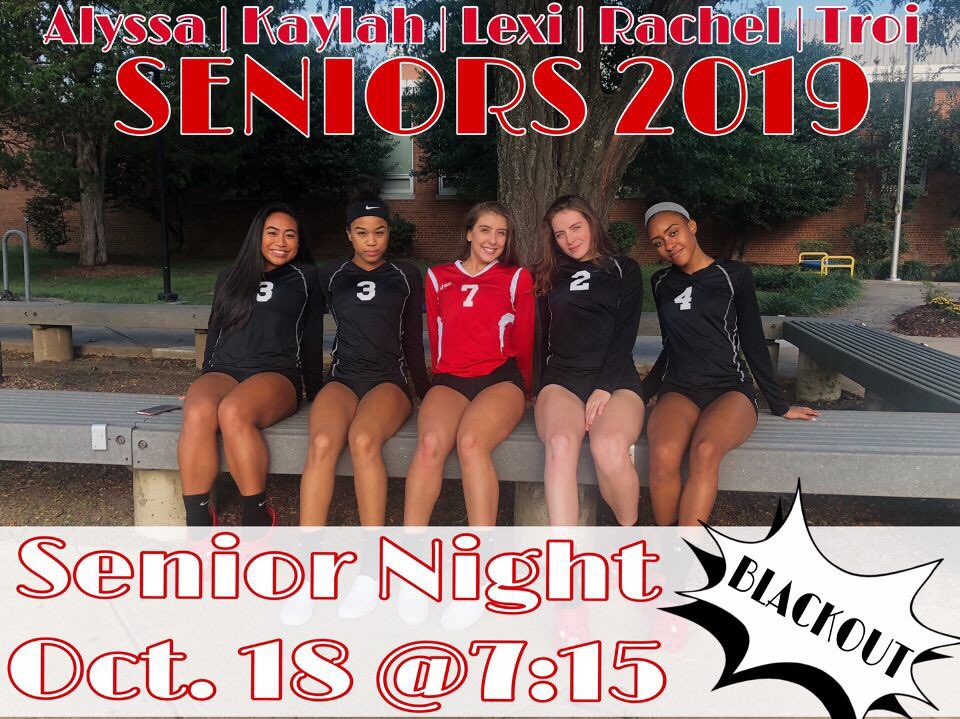 Senior night is finally here!! Come out tonight and support our 5 amazing seniors in their last conference match of the season!!! It’s a BALCK OUT 🦅❤️🖤💙